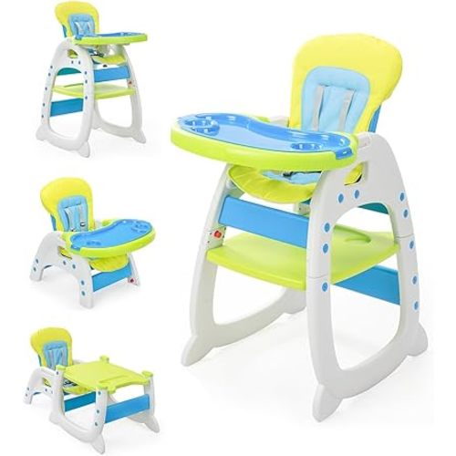 SANDINRAYLI High Chair, Best Baby Highchair for Babies and Toddlers, Convertible Baby Feeding Chair, Easy to Clean Eating Chair for 6 Months to 6 Years, Baby Food Chair, Green