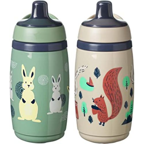 Tommee Tippee Superstar Insulated Sportee Toddler Water Bottle, INTELLIVALVE Leak-Proof & Shake-Proof (9oz, 12+ Months, 2 Count), Green and Warm Gray