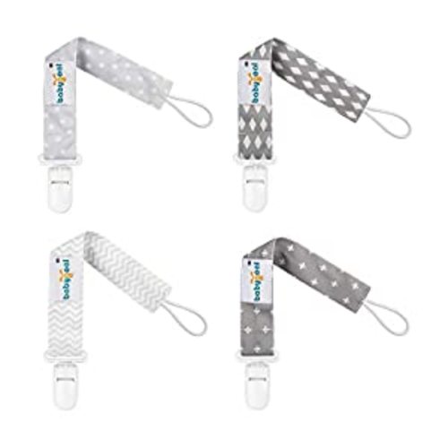 Babygoal Neutral Pacifier Clips, 4 Pack Binky Paci Holder and Leash for Boys and Girls Fits for Most Pacifier, Binkie Styles & Baby Teethers & Toys and Gift 4PS07-B - Wave and diamond