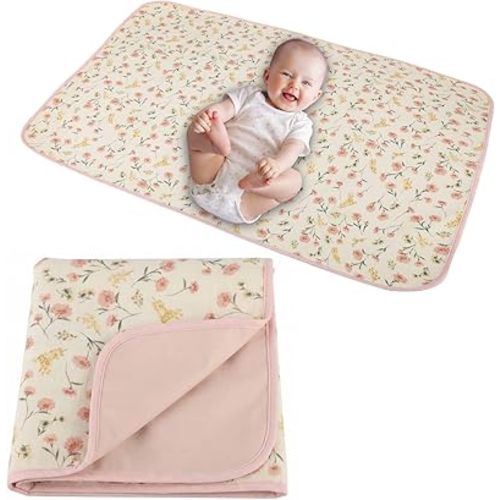 Baby Diaper Changing Pad, 19.7"x25.6" Waterproof Changing Pad Liners with 100% Muslin Cotton Front Top and Leather Back, Soft and Absorbent Portable Changing Mat for Travel, Changing Station
