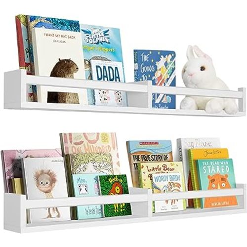 Nursery Book Shelves 32 Inches White Set of 2,Floating Wall Bookshelves for Kids,Nursery Shelves for Bookshelf Wall,Kids Bookshelf(Set of 2 White)