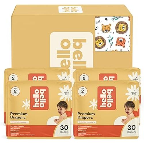 Hello Bello Diapers, Size 2 (10-16 lbs) Wild Cats, 120 Count Value Pack of Premium Disposable Baby Diapers, Hypoallergenic with Soft, Cloth-Like Feel