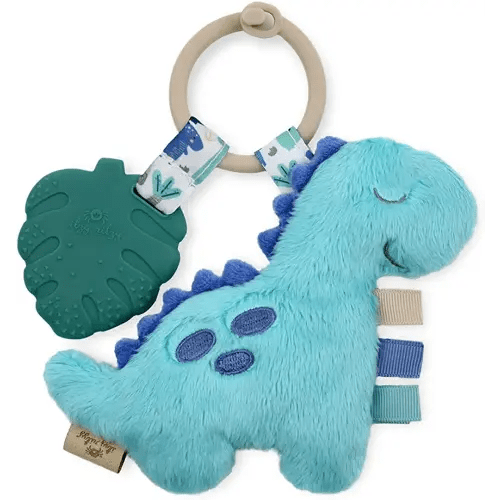 Itzy Ritzy Infant Toy & Teether - Itzy Pal Baby Teething Toy Includes Lovey, Crinkle Sound, Textured Ribbons & Silicone Teether Toy for Newborn (Dinosaur)