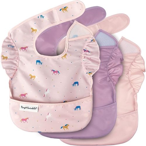 Tiny Twinkle Mess-Proof Baby Bib - Waterproof Bib for Baby Boy or Girl - PVC, BPA & Phthalate Free - Baby Food Bibs - 3-pack Unicorn Set