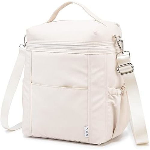 NOL Natural Organic Lifestyle Insulated Lunch Bags for Women Cooler Bag Lightweight Nylon Waterproof Lunch Box For Work (Cream, Large)
