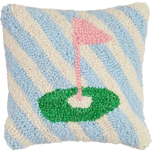 Mud Pie Golf Flag Hook Wool Pillow; 8" X 8"