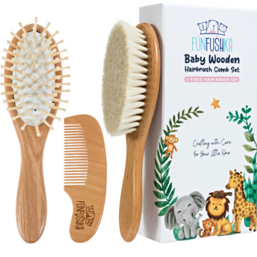 Baby Hair Brush Set for Newborns & Toddlers - Baby Brush and Comb Set with Soft Bristle Hair Brush Perfect for Cradle Cap, Newborn Showers & Registries Gift, Comb Brush for Girls & Boys