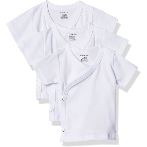 Gerber Baby Girls' 3-Pack Short-Sleeve Side-Snap Shirt