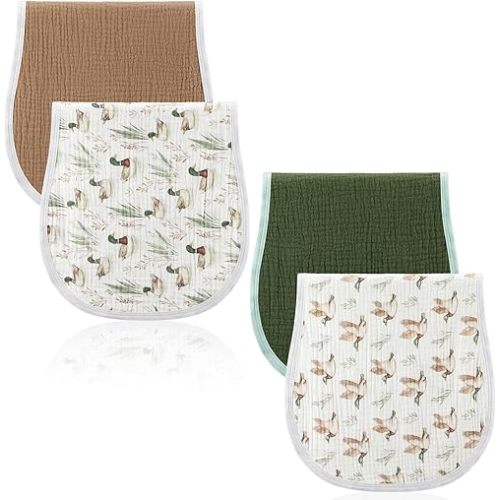 4 Pcs Mallard Duck Baby Burp Cloths 100% Cotton Absorbent & Soft Burping Cloth Newborn Towel 2-in-1 Large Size Baby Spit up Burping Rags Set for Boys and Girls Infant Newborn
