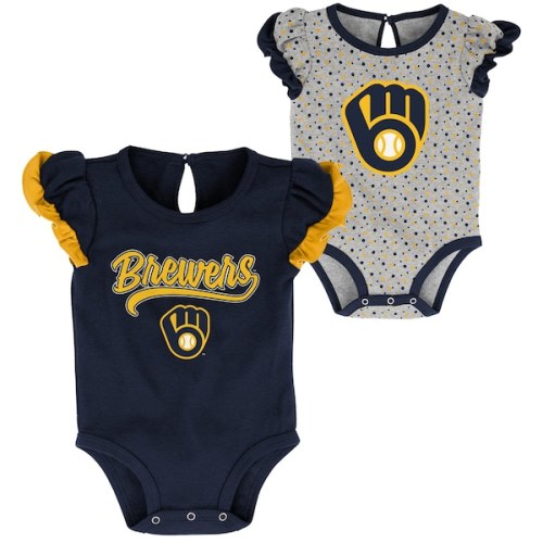 Girls Newborn & Infant Milwaukee Brewers Navy/Heathered Gray Scream & Shout Two-Pack Bodysuit Set