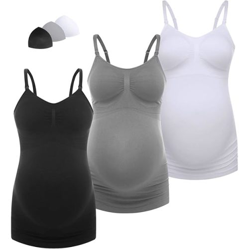 HOFISH Support Nursing Tank Tops for Breastfeeding, Comfort Stretch Maternity Camisoles with Built in Bra - XX-Large - 019 Latest Verison: 3 Pack Grey/Black/White