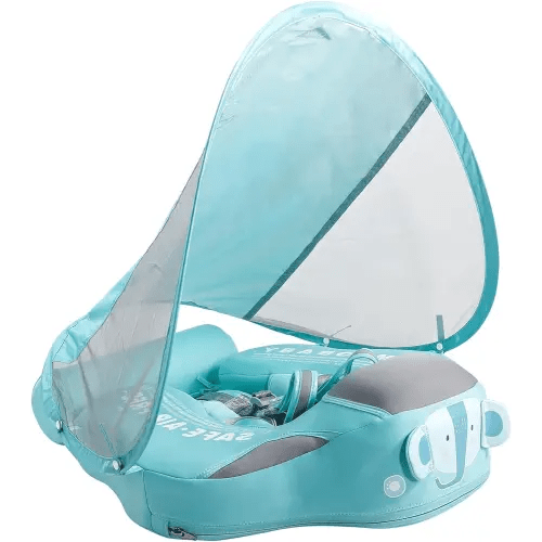 2024 Newest Mambobaby Baby Swim Float with Canopy & Tail Infant Pool Float Non-Inflatable Toddler Swim Float with Skin-Friendly Material for 3-24 Months Baby Boys Grils