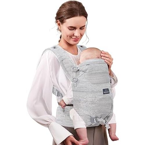 Bebamour Knit Baby Carrier Newborn to Toddler -Lightweight Baby Wrap Carrier 3-in-1 Baby Carrier Front and Back Carry (Grey)