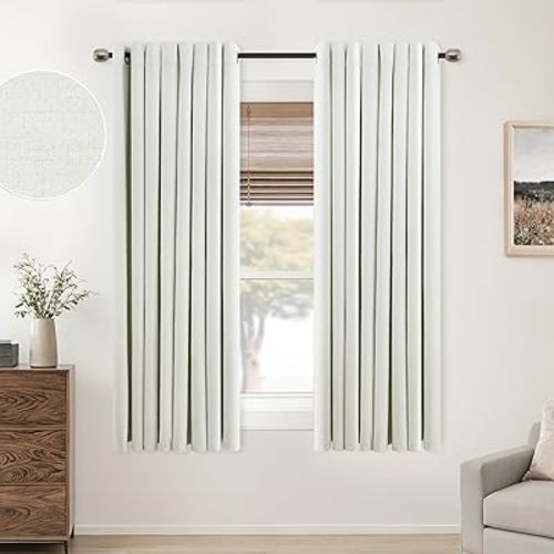 Mrs.Naturall Ivory Grommet Linen Blackout Curtains 52 by 45 for Bedroom