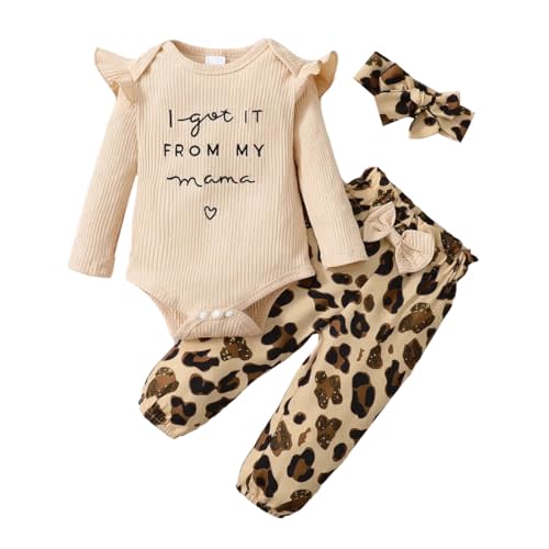 Aoswep Newborn Baby Girl Clothes, Infant Girl Outfits Long Sleeve Ruffle Romper + Floral Pants + Headband Set