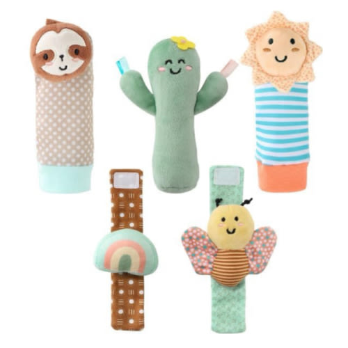 The Peanutshell Sock Rattles Set of 5 - Girl Boy Rattle Socks, Baby Toys 0-6-12 Month, Animal Newborn High Contrast Baby, Infant, New Born Toys 0-3 0-6 Months Old Babies - Boho