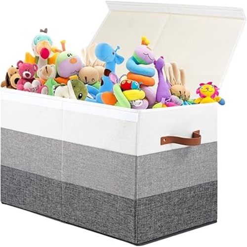 Large Toy Box with Divider, Sturdy Toy Storage Chest Organizer Bin Basket with Lid for Kids, Boys, Girls, Nursery, Living Room, Bedroom, Playroom, Closet, 25"x13" x16"(Gradient Grey)