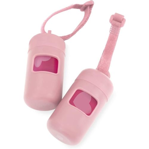Best Pet Supplies Dog Poop Bag Holder Leash Attachment with 30 Bags, Reusable Dispenser for Travel, Walking, Park, and Outdoor Use, Durable with Clip-On - Pink, Pack of 2