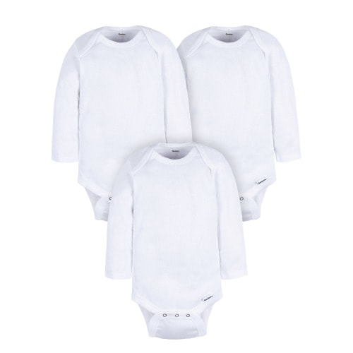 Gerber Gender Neutral Leisure White Long Sleeve Cotton Bodysuit, 3-Pack, Sizes Preemie - 24 Months