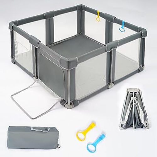 Foldable Baby Playpen 50x50, Collapsible Portable Play Pen for Toddlers 1-3, Indoor & Outdoor Playards with Carry Bag, Breathable Mesh Play Pen, Gray