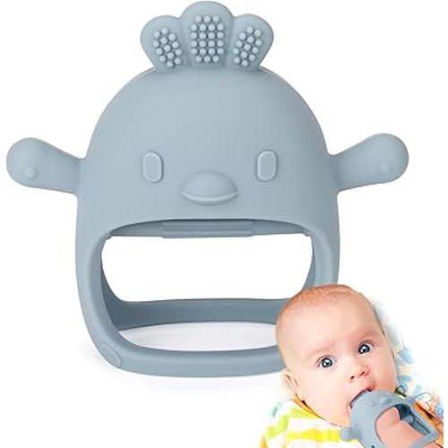 Socub Silicone Baby Teether Toy for Infants 3+ Months, BPA Free Anti-Drop Silicone Mitten Teething Toy for Soothing Sore Gums, Baby Chew Toys for Sucking Needs, Dusty Blue