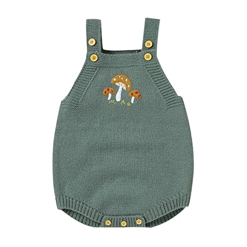 Beziun Newborn Baby Knitted Sleeveless Romper 𝐌ushroom Embroidered Bodysuit Sweater Clothes Summer