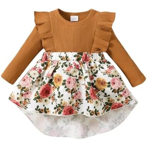 OLLUISNEO Newborn Baby Girl Dress Infant Ruffle Sleeve Romper Outfits Flower Girls Dresses Baby Girl Clothes Summer Fall