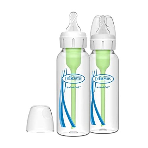 Dr. Brown’s Natural Flow® Anti-Colic Options+™ Narrow Glass Baby Bottles 8 oz/250 mL, with Level 1 Slow Flow Nipple, 2 Pack, 0m+ - 2-Pack, 8oz Glass Bottle