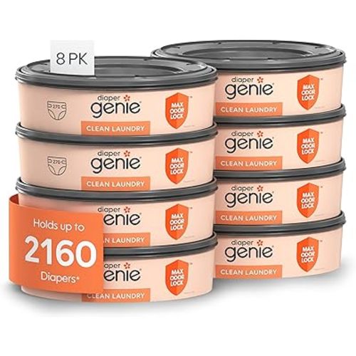 Diaper Genie Bags Refills 270 (Pack of 8) Clean Laundry Scent | Diaper Pail Refills with Max Odor Lock | Holds up to 2160 Newborn Diapers
