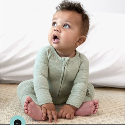 Heather Sage Ribbed Zippy - Little Sleepies