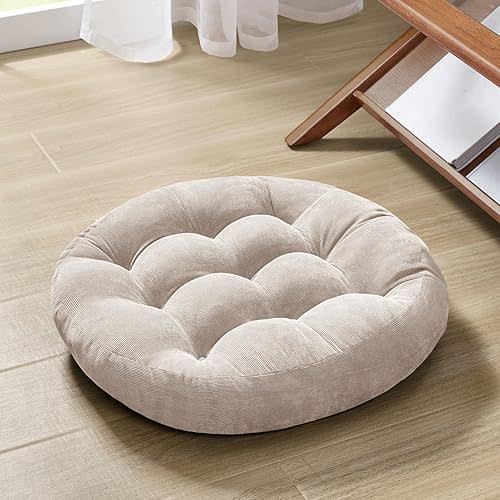 Degrees of Comfort Round Large Meditation Floor Pillow for Adults, 22 Inch Tufted Corduroy Cushion for Living Room Tatami, Beige