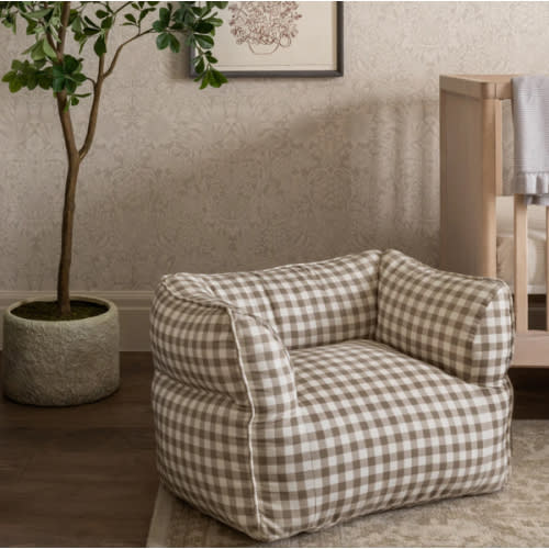 Gingham Kids Chair (tan & white)