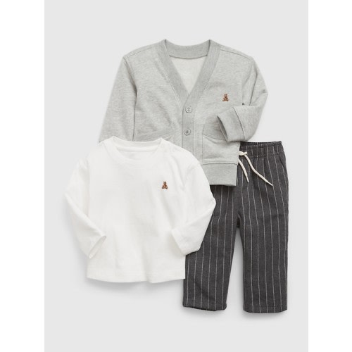 Baby Three-Piece Outfit Set in light heather grey, size: 3-6 M