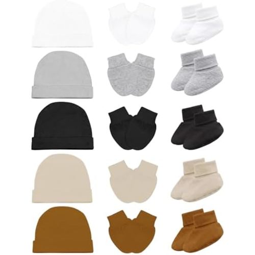 Newborn Hat, Baby Mittens Newborn Socks Set, No Scratch Baby Hats and Infant Mittens Socks, Cotton Infant Gloves Beanie Sock