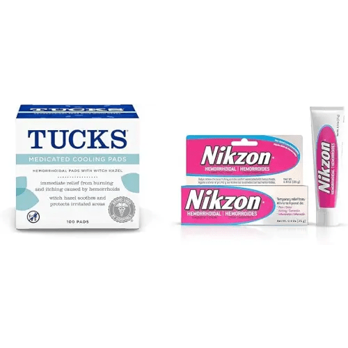 TUCKS Medicated Cooling Pads, 100 Count and Nikzon Hemorrhoid Treatment Cream, 0.9 oz - Hemorrhoid Relief Products