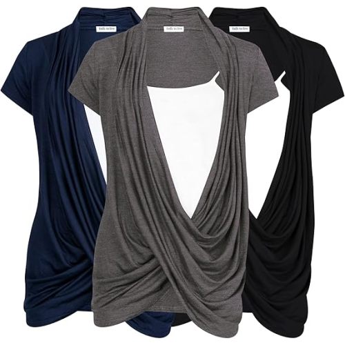 Free to Live 3 Pack Nursing Tops Breastfeeding Shirts Criss Cross Tops for Women Fall Maternity Clothes Short Sleeve Cardigan