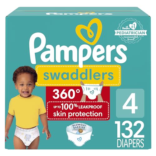Pampers Diapers - Swaddlers 360 - Size 4, 132 Count, for up to 100% Leakproof Premium Skin Protection