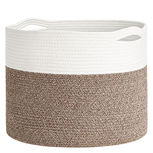 Goodpick Large Cotton Rope Basket 15.8"x15.8"x13.8"-Baby Laundry Basket Woven Blanket Basket Nursery Bin
