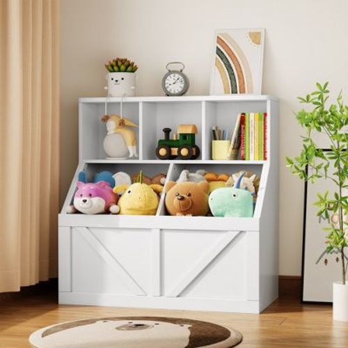 Garvee Kids Bookshelf, Bookcase Footboard, Toy Storage Cubby, 35.4" L Toy Storage Cabinet, Fit for Children's Room, Playroom, Hallway, White