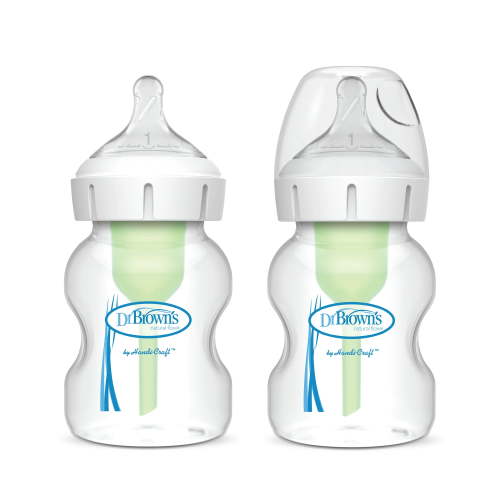 Dr. Brown's Natural Flow Anti-Colic Options+ Wide-Neck Baby Bottle, 5 oz/150 mL, Level 1 Nipple, 2-Pack, 0m+