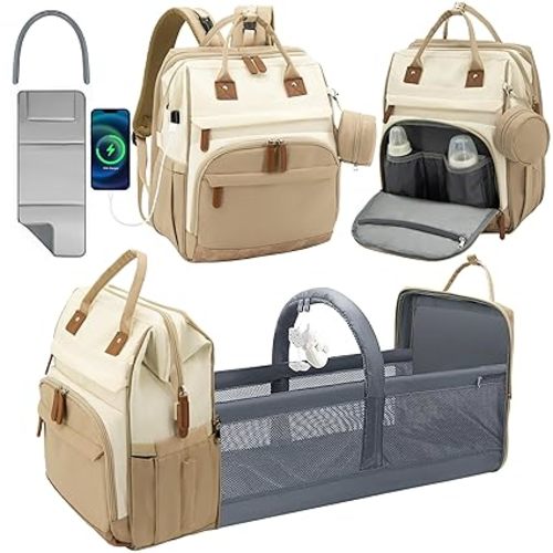 Large Diaper Bag Backpack, Baby Dipaer bag with Insulated Bottle Holders, USB Charging Port, Travel Diaper Backpack for Mom & Dad