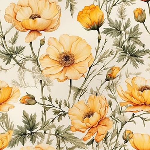 REDAMANCY Vintage Yellow Poppy Flowers Green Leaf Peel and Stick Wallpaper Stick on Contact Paper Vintage Wall Paper Easy Peel Off for nightstand Drawer Cabinet Renter