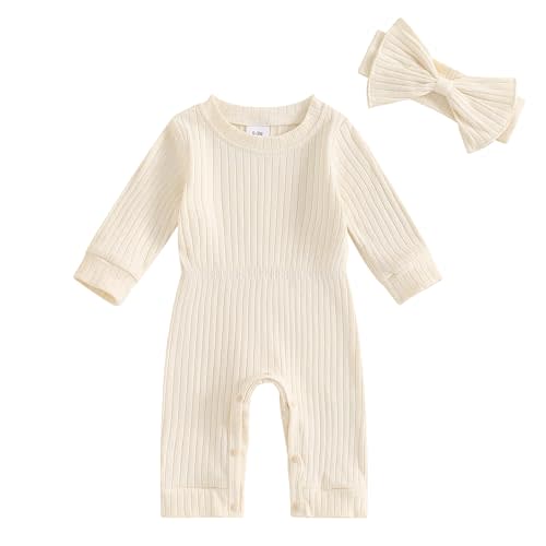 Karwuiio Newborn Baby Girl Coming Home Outfit Long Sleeve One Piece Romper Jumpsuit Infant Fall Clothes Sets