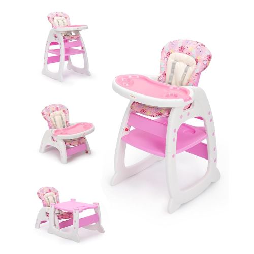 SANDINRAYLI High Chair, Convertible Highchairs for Babies and Toddlers, Baby Feeding Chair, Adjustable Infant Eating Chair for Girls & Boys, Easy Clean Toddler High Chair 3-5 Year Old, Pink