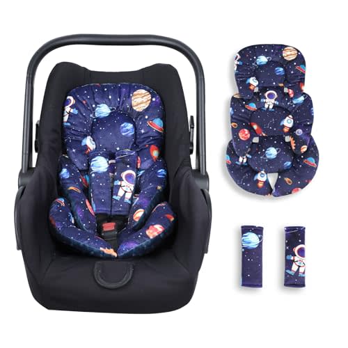 SWESEN Infant Car Seat Insert with 2 Strap Pads, Super Soft Carseat Head and Body Support for Baby Boys and Girls, Reversible Newborn Car Seat Insert Cushion for Strollers, Bouncers, Swing, Space