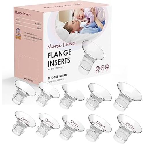Flange Inserts 10PCS 13/15/17/19/21mm for 24mm Flange/Shield of Most Pumps, Flange Sizing Kit Silicone Flange Insert for Breast Pump Accessories, Breastfeeding Essentials Kit for New Moms