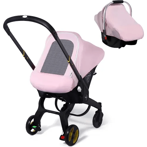 Car Seat Covers for Babies, Original Baby Car Seat Cover for Girls Boys, Stretchy Infant Carseat Canopy with Adjustable Breathable Mesh Window & Pocket, Kick-Proof Stroller Cover for Spring Summer