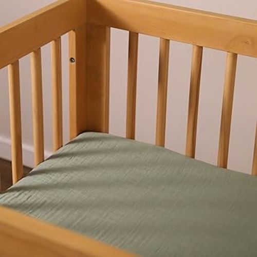 Babyletto 100% Organic Cotton Crib Sheet, GOTS-Certified, Fitted 360°, Ultra-Soft and Breathable Muslin - Green
