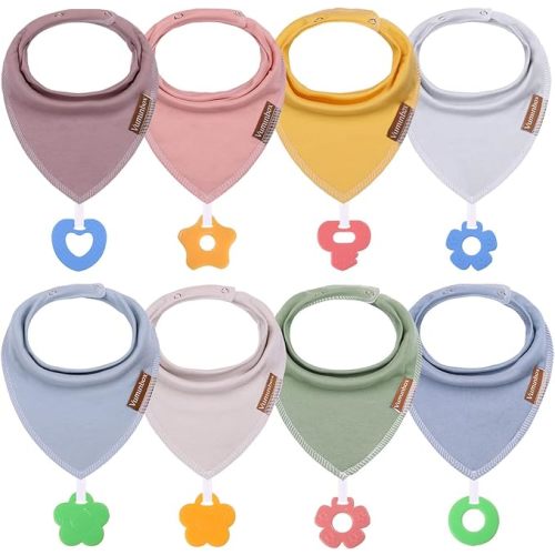 Baby Bandana Drool Bibs 6-Pack and Teething Toys 6-Pack Made with 100% Organic Cotton, Absorbent and Soft Unisex - 8-pack Girl