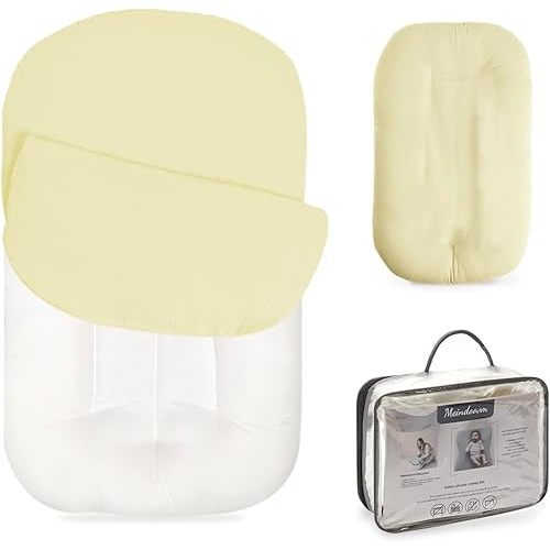Baby Lounger - Snuggle Cozy Me Infant Lounger for Newborns | Breathable & Soft, Portable Awake-Time Pad, Essential Baby Gift- Yellow (Lounger Cover Included)